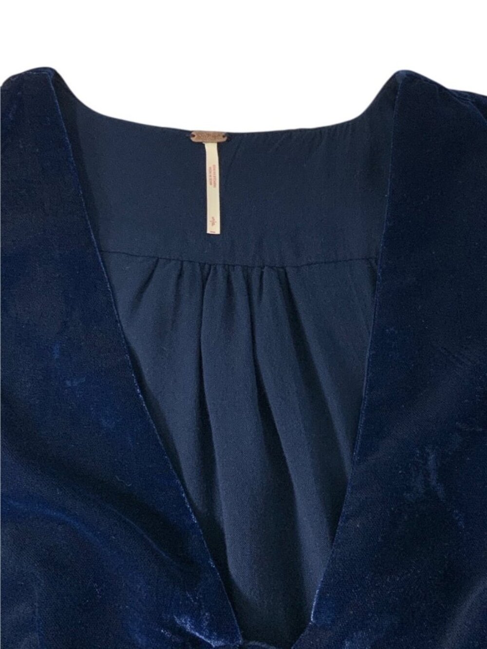 Free People Estella Velvet Mini Dress S Blue Babydoll Long Sleeve - Picture 6 of 16